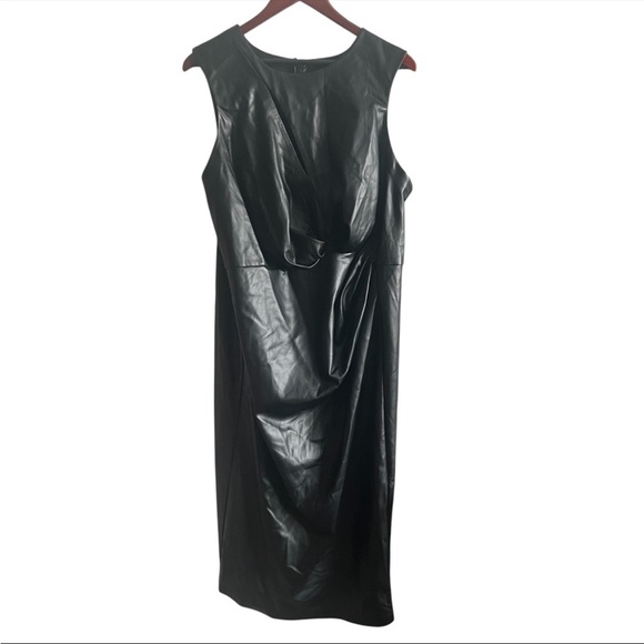 Eloquii Draped Faux Leather Dress, New with Tags, Black - Picture 2 of 7